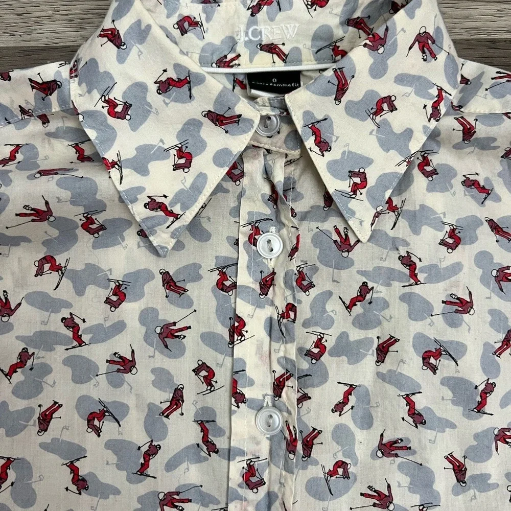J.‎ Crew Women's Unique Skiing Print Button Up With Collar Size 0